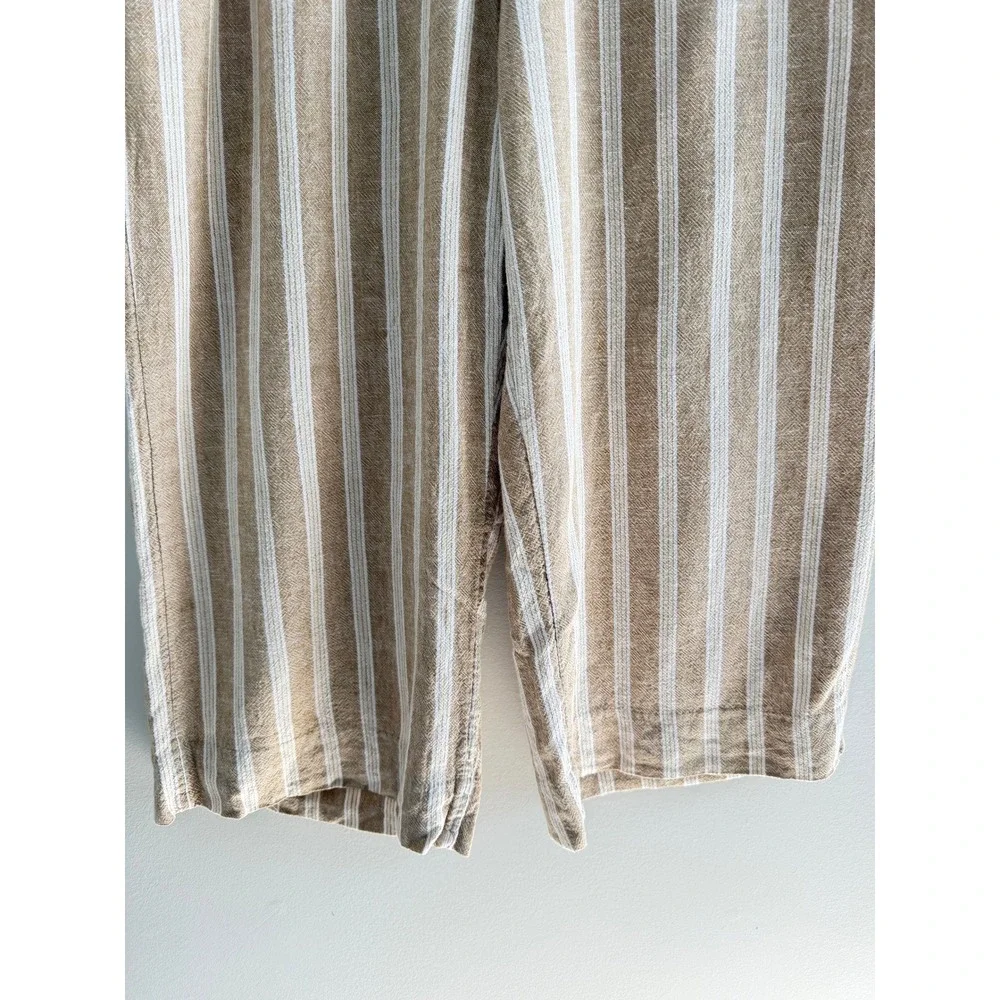 Banana Republic Linen Blend Striped Pull On Pants Tan White Drawstring Large